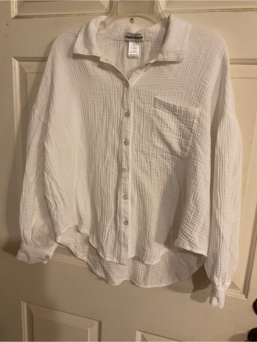 Dippin' Daisy's WoMen's White Gauze Button-Up Shirt Sz.L. Lightweight 42x25